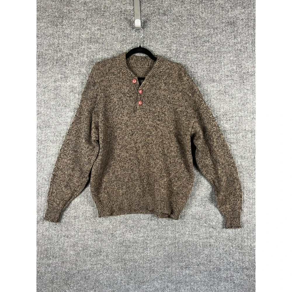 Mens Fisherman Sweater Brown Wool Blend Coastal Preppy Henley Size 46